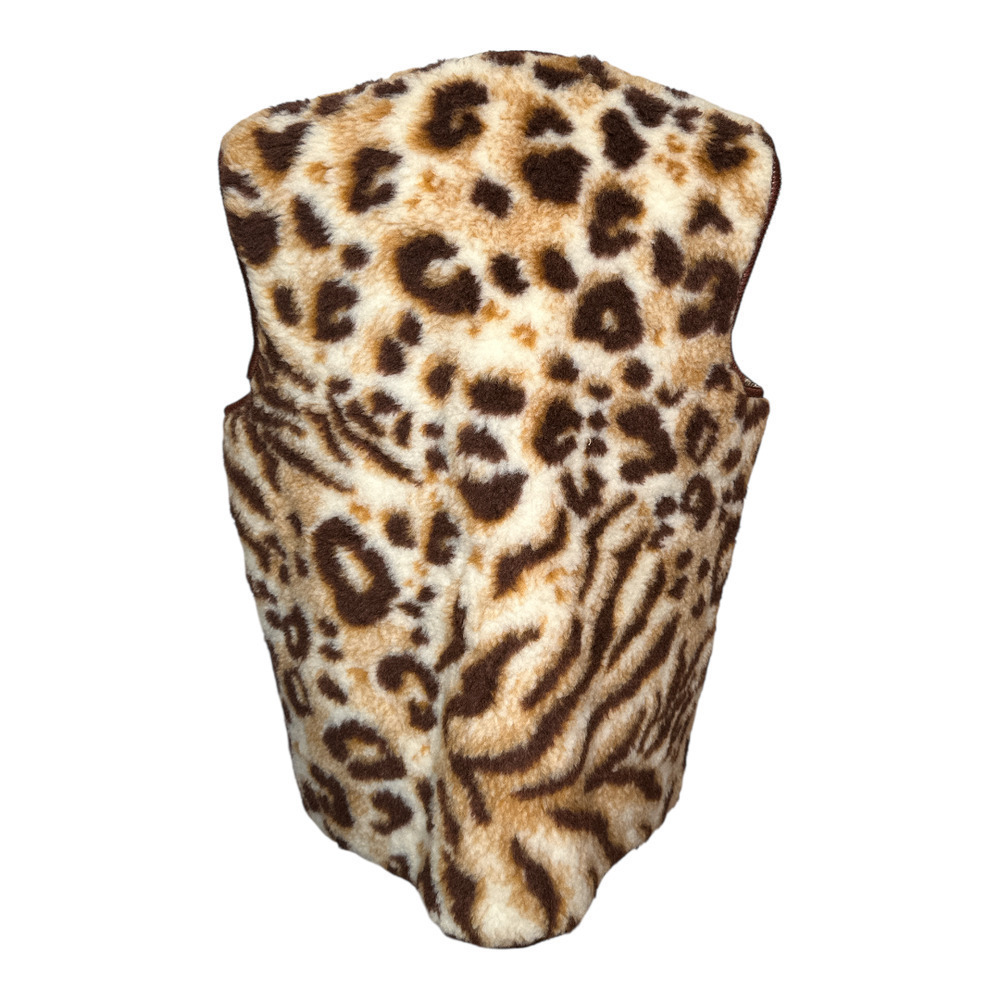 Leopard Print Sherpa Fuzzy Vest W. Tie Front Closure Size L - Picture 2 of 4